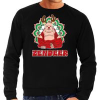 Foute Kersttrui/sweater voor heren - zendeer buddha - zwart - rendier - boeddha - zen