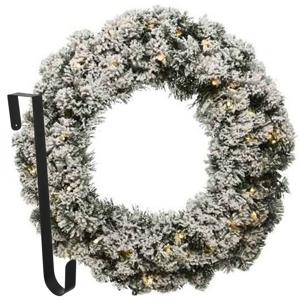 Kerstkrans 60 cm - groen met led - besneeuwd - met hanger/ophanghaak - Kerstkransen