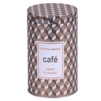 Koffie bewaarblik - metaal - retro print - 11 x 18 cm - cups/bonen/filterkoffie