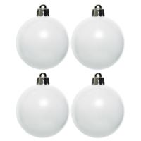 Decoris Kerstballen - 4x st - wit - 10 cm - kunststof - kerstversiering