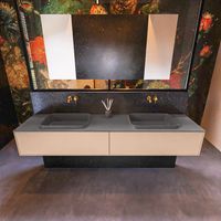 Badkamermeubelset Mondiaz Erin 200 cm met 2 Lades met RIDGE Wastafel Dubbel Dark grey Zonder Kraangaten Greeploos Mat Rosee Badkamermeubelset Mondiaz Erin 200 cm met 2 Lades met RIDGE Wastafel Dubbel Dark grey Zonder Kraangaten Greeploos Mat Rosee