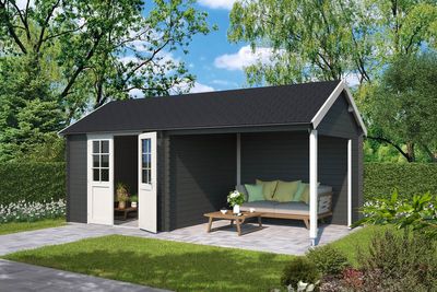 Outdoor Life Fraya Blokhut 595x295 cm 28 mm vuren Carbon Grey-Wit gecoat- Zadeldak- - Outdoor Life Outdoor Life Fraya Blokhut 595x295 cm 28 mm vuren Carbon Grey-Wit gecoat- Zadeldak- - Outdoor Life
