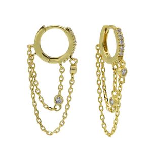 Karma Oorringen Plain Zirconia Hinged Hoops Double Chain 12mm Goud