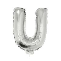 Folieballon letter U - 41 cm - zilver - feestdecoratie - versiering