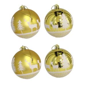 Kerstballen - gedecoreerd - 4x st - goud - D8 cm - kunststof - kerstversiering