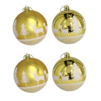 Kerstballen - gedecoreerd - 4x st - goud - D8 cm - kunststof - kerstversiering