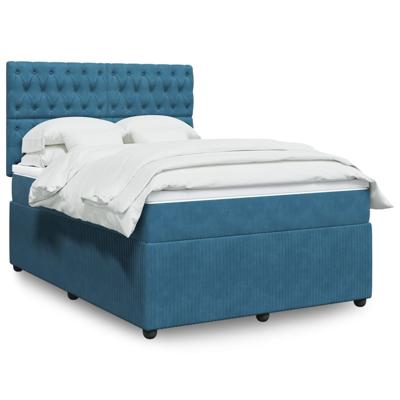 Boxspring met matras fluweel donkerblauw 140x200 cm