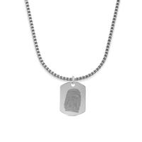 Gegraveerde mannen vingerafdruk dog chain ketting - Stainless steel - Zilver