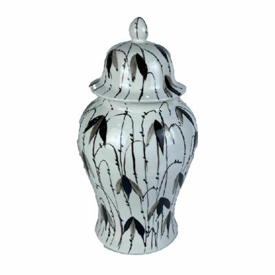 Tibor DKD Home Decor Porselein Zwart Wit Orientaals Blad van een plant (22 x 22 x 42 cm)