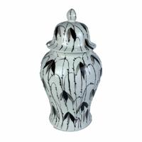 Tibor DKD Home Decor Porselein Zwart Wit Orientaals Blad van een plant (22 x 22 x 42 cm)