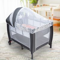 3-In-1 Inklapbaar Reisbed & Luiertafel & Box met Afneembaar en Verstelbaar Muggennet Incl. Muziekklok Aankleedkussen Matras