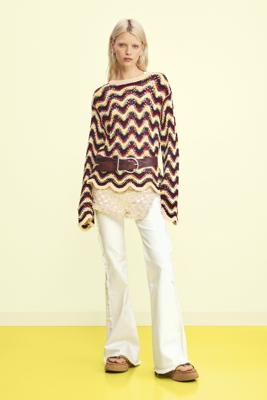 Gehaakte trui met zigzagpatroon - GREEN - S