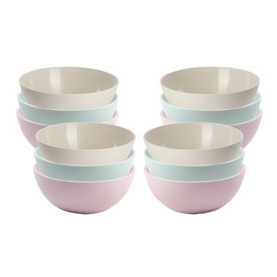 Kommetjes / schaaltjes dessert en ontbijt - 12x stuks - kunststof - D17 x H7 cm - roze/groen/beige