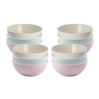 Kommetjes / schaaltjes dessert en ontbijt - 12x stuks - kunststof - D17 x H7 cm - roze/groen/beige