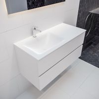 Mondiaz Vica Cloud badmeubel wit mat 100 cm 2 lades solid surface enkele spoelbak links 1 kraangat