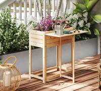 Hoge Tuinbed met Opklapbaar Tafelblad Bloembak van Hout met Afvoergaten 63 x 67 x 74 cm Natuur