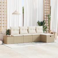 5-delig tuinbankstel met kussens in beige poly rattan