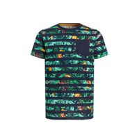 WE Fashion T-shirt met bladprint groen/blauw - thumbnail