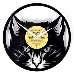 Vinyl plaat wandklok kat