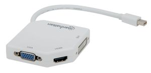 Manhattan 207362 Mini-displayport Adapter [1x Mini-DisplayPort stekker - 1x VGA-bus, HDMI-bus, DVI-bus 24+5-polig] Wit 16.00 cm