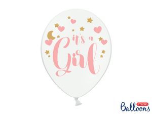 Pastel Puur Witte Ballonnen It's A Girl Pink/Goud (6st)