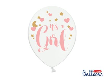 Pastel Puur Witte Ballonnen It&apos;s A Girl Pink/Goud (6st)