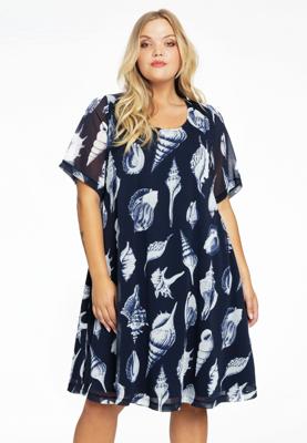 Yoek Jurk A-lijn SEA SHELLS | Blauw | Maat 54/56
