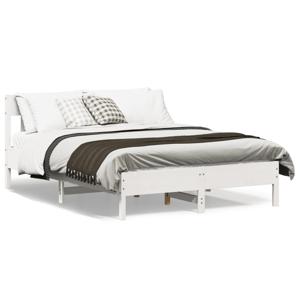 Bedframe met hoofdbord massief grenenhout wit 140x190 cm