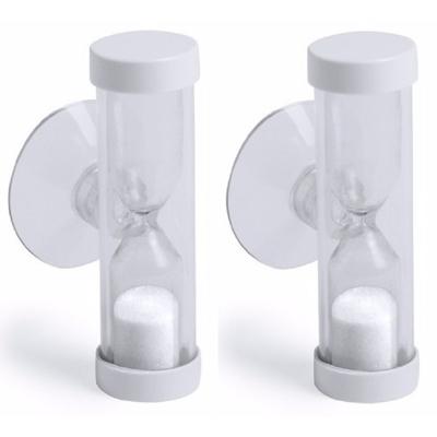 Badkamer / tandenpoets zandloper met zuignap 2 minuten wit Badkamer / tandenpoets zandloper met zuignap 2 minuten wit