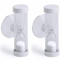 Badkamer / tandenpoets zandloper met zuignap 2 minuten wit