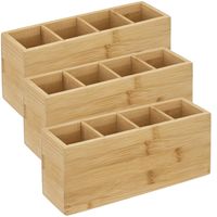 Set van 3x stuks make-up organizer 4 vakken rechthoek 22,5 x 7 cm van bamboe - thumbnail