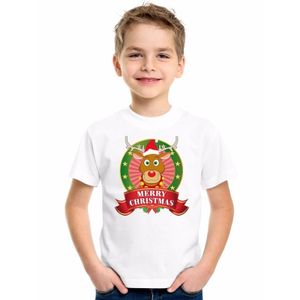 Rendier kerstmis shirt wit voor jongens en meisjes XL (158-164)  -