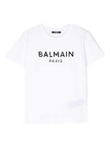 Balmain Kids t-shirt à logo brodé de sequins - Blanc