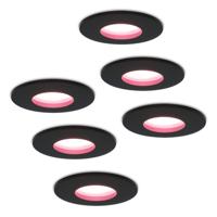 Set van 6 Porto - Smart inbouwspot - IP44 waterdicht - 5,5 Watt 345 Lumen - Wifi + Bluetooth - RGBWW - GU10 - Google Home, Amazon Alexa en Siri - Voor binnen, buiten en badkamer - Zwart
