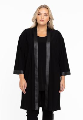 Yoek Cardigan met leer | Zwart | Maat 54/56