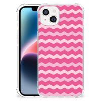 Apple iPhone 14 Plus Doorzichtige Silicone Hoesje Waves Pink - thumbnail