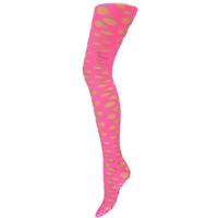 Dames party panty met gaten - roze - Verkleedkleding panty - netpanty