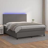 Boxspring met matras en LED kunstleer grijs 160x200 cm