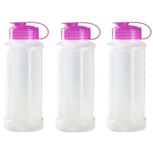 6x stuks kunststof waterflessen 1100 ml transparant met dop roze
