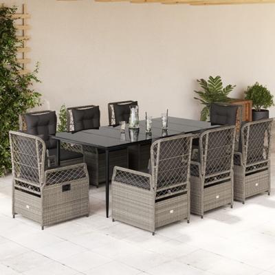 9-delige Tuinset met kussens poly rattan lichtgrijs