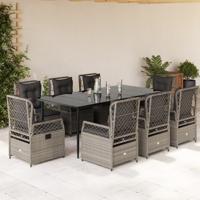 9-delige Tuinset met kussens poly rattan lichtgrijs