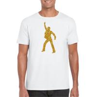 Disco verkleed t-shirt - voor heren - wit - gouden glitter - jaren 70/80 - kleding