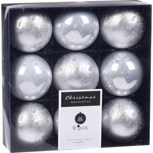 9x Kerstboomversiering luxe kunststof kerstballen zilver 5 cm   -