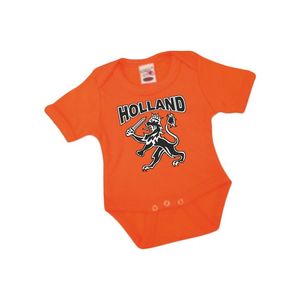 Oranje baby rompertje met zwarte leeuw