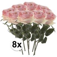 Kunstbloem roos Simone - 8x - licht roze - 45 cm - decoratie bloemen