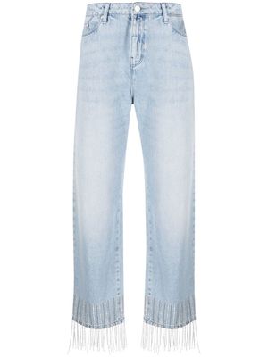Karl Lagerfeld jean crop à franges - Bleu