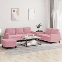 3-delige Loungeset met kussens fluweel roze