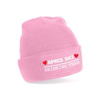 Wintersport muts voor volwassenen - Drinking Team - roze - one size - Apres ski beanie