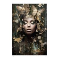 Glasschilderij - Vrouw Met Gesloten Ogen - 120 x 80 cm