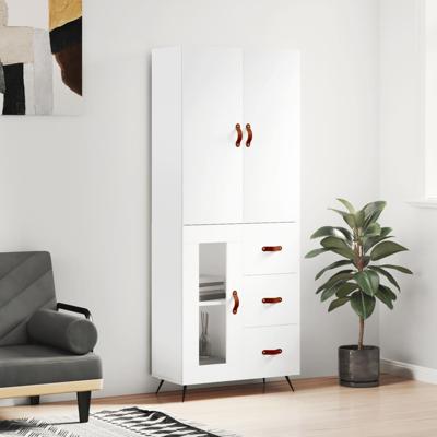 Hoge kast 69,5x34x180 cm bewerkt hout wit